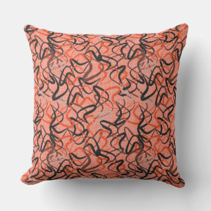 Atomic Boomerangs Coral, Black & Grey Retro Throw Pillow