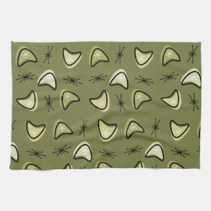 Atomic Boomerangs Starbursts Olive Green Kitchen Towel