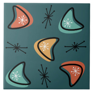 Atomic Boomerangs Starbursts Teal Tile