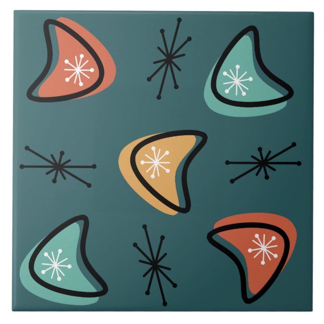 Atomic Boomerangs Starbursts Teal Tile (Front)