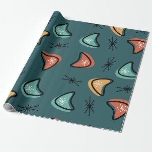 Atomic Boomerangs Starbursts Teal Wrapping Paper