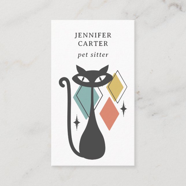 ATOMIC CAT MID CENTURY DIAMOND PET SITTER YELLOW BUSINESS CARD (Front)