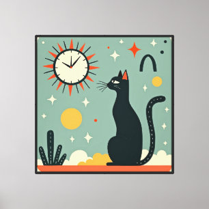 Atomic Cat – Mid-Century Modern Retro Art Canvas Print