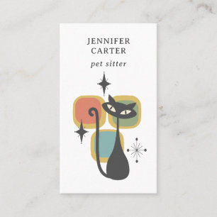ATOMIC CAT MID CENTURY SQUARES PET SITTER YELLOW BUSINESS CARD