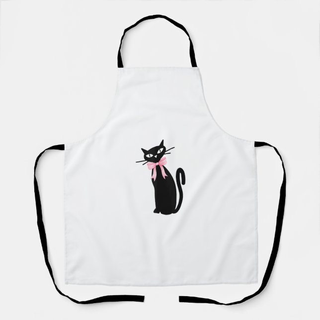 Atomic Cat With Pink Bow Cat Girly Clean Girl Kitt Apron (Front)