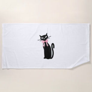 Atomic Cat With Pink Bow Cat Girly Clean Girl Kitt Beach Towel