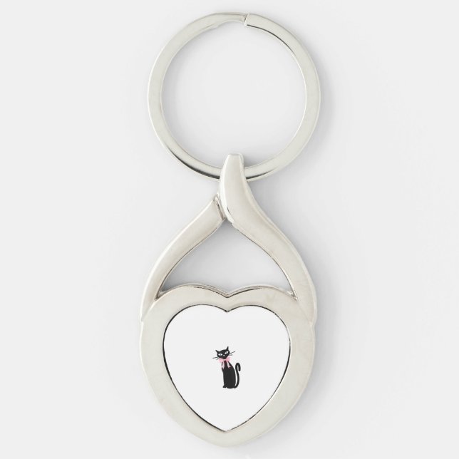 Atomic Cat With Pink Bow Cat Girly Clean Girl Kitt Keychain (Front)