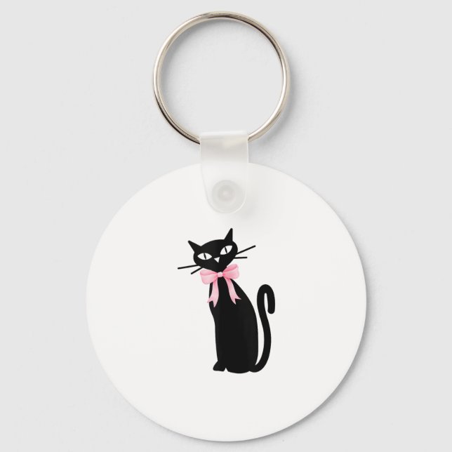 Atomic Cat With Pink Bow Cat Girly Clean Girl Kitt Keychain (Front)