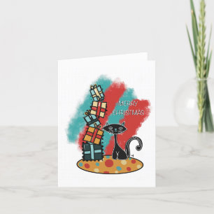 Atomic Cat with Presents Christmas Card