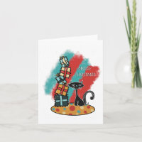 Atomic Cat with Presents Christmas Card