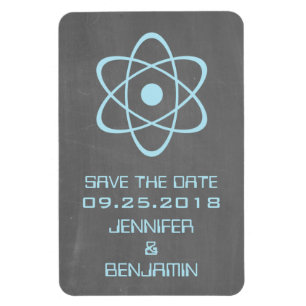 Atomic Chalkboard Save the Date Magnet, Blue Magnet