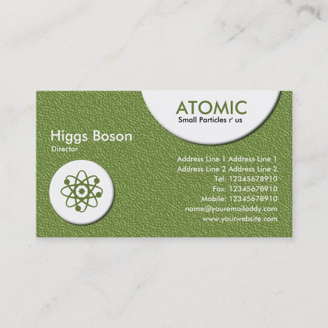 Atomic Circles - Green Embossed Texture Business Card (Front)