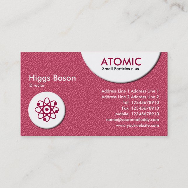 Atomic Circles - Maroon Embossed Texture Business Card (Front)