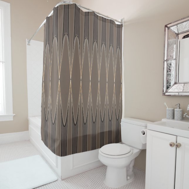 Atomic Diamond Shower Curtain, Taupe & Mocha Tones (In Situ)