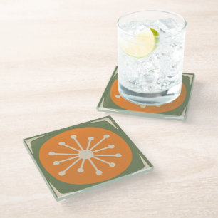 Atomic Dot Mid Century Modern Retro 50s 60s Glass Coaster