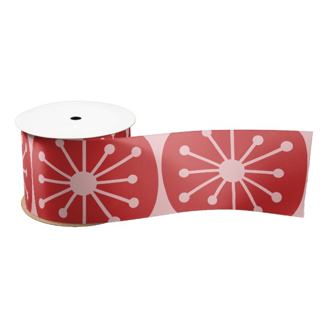 Atomic Dots Retro Mid Century Pink and Red Pattern Satin Ribbon (Spool)