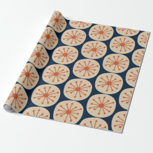 Atomic Dots Retro Mid Mod Pattern Orange and Navy Wrapping Paper