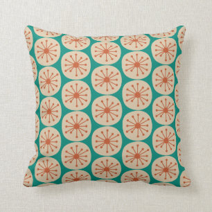 Atomic Dots Retro Mid Mod Pattern Orange Turquoise Throw Pillow