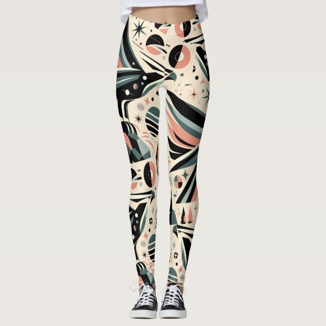 Atomic Eagle Collage Geometric Pattern Leggings (Front)