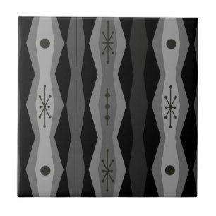 Atomic Era Abstract Columns Black Grey Tile