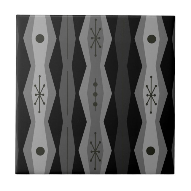 Atomic Era Abstract Columns Black Grey Tile (Front)