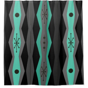 Atomic Era Abstract Columns Black Turquoise