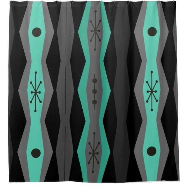 Atomic Era Abstract Columns Black Turquoise (Front)