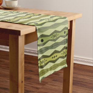 Atomic Era Abstract Columns Green Chartreuse Short Table Runner