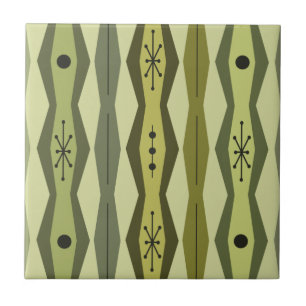 Atomic Era Abstract Columns Green Chartreuse Tile