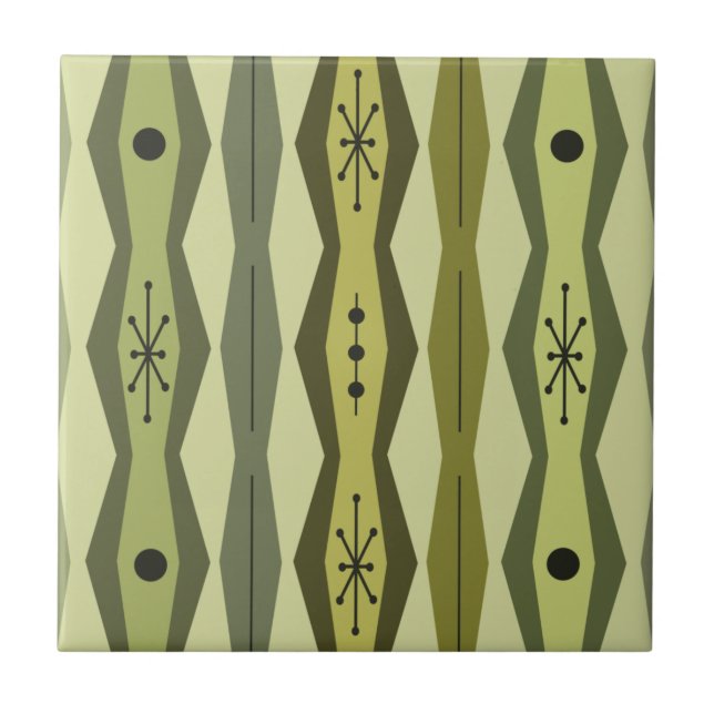 Atomic Era Abstract Columns Green Chartreuse Tile (Front)