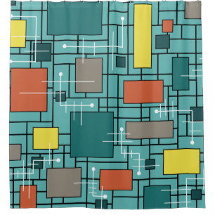 Atomic Era Abstract Lines Boxes Turquoise