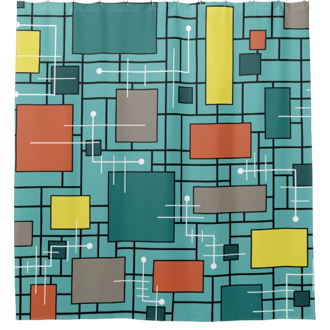 Atomic Era Abstract Lines Boxes Turquoise (Front)