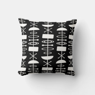 Atomic Era Abstract Symbols Black White Throw Pillow