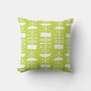 Atomic Era Abstract Symbols Chartreuse Throw Pillow
