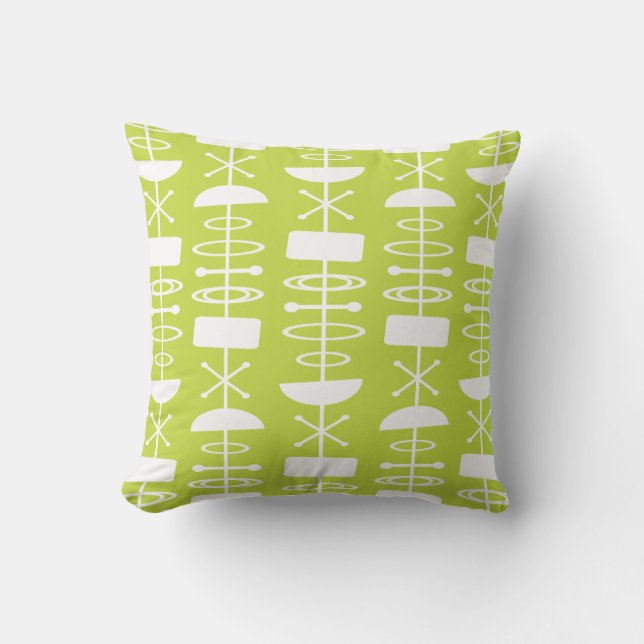 Atomic Era Abstract Symbols Chartreuse Throw Pillow (Front)