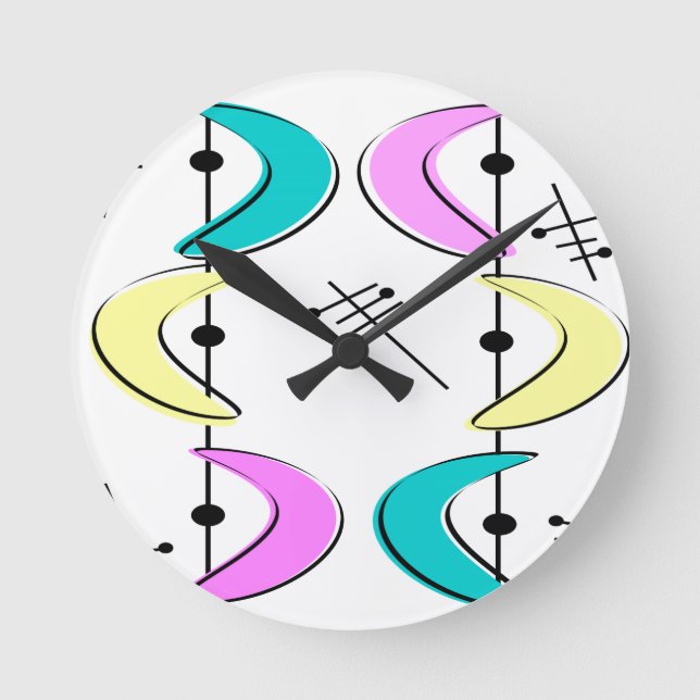 Atomic Era Boomerang Abstracts Round Clock (Front)