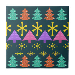 Atomic Era Christmas Trees Kitsch Dark Tile