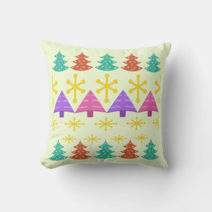 Atomic Era Christmas Trees Kitsch Light Throw Pillow