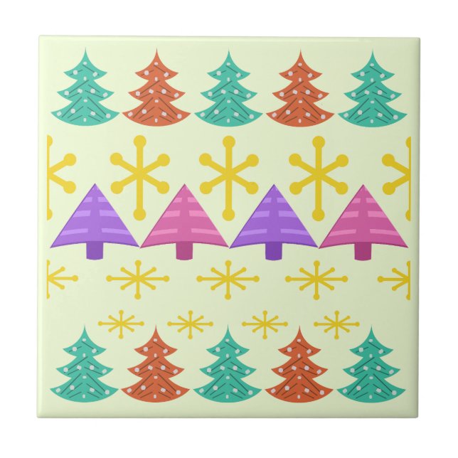 Atomic Era Christmas Trees Kitsch Light Tile (Front)