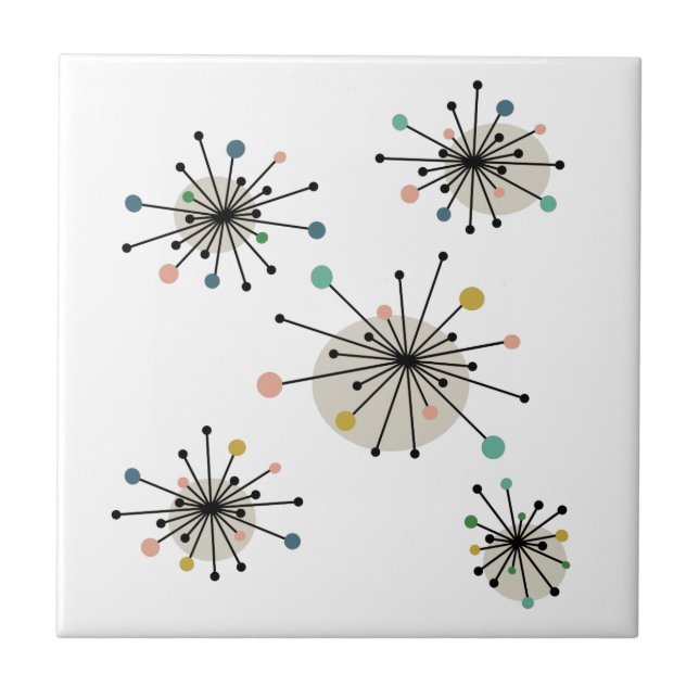 Atomic Era Colourful Starburst Mid Century Retro Tile (Front)
