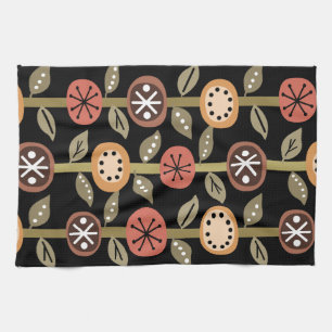 Atomic Era Flowers Art Black Colourful Kitchen Towel