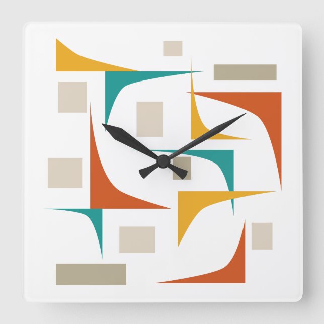 Atomic Era Geometric Corners Mid-Century Square Wall Clock (Front)