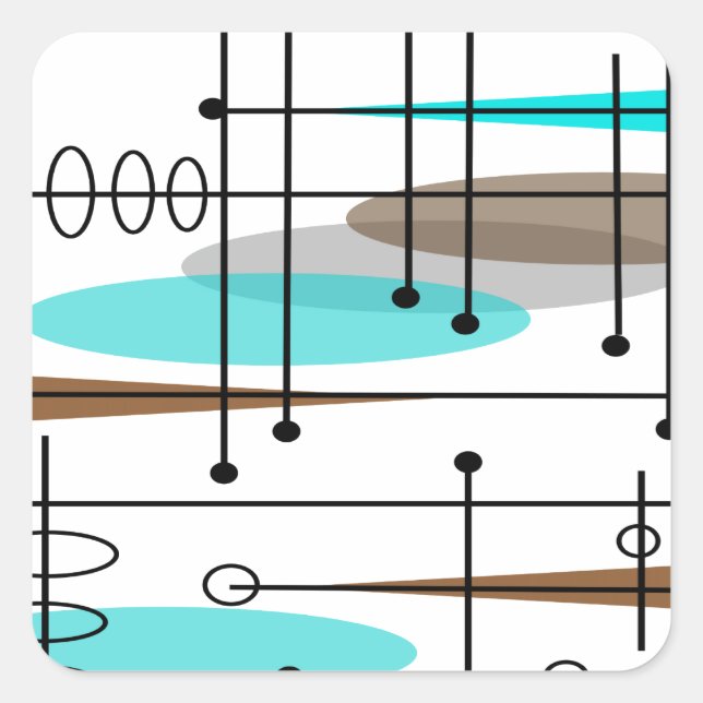 Atomic Era Mid-Century Modern Abstract Square Sticker (Front)