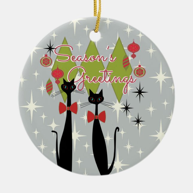 Atomic Era Mid Century Modern Cool Cat Ceramic Ornament (Front)