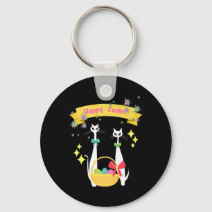 Atomic Era Mid Century Modern Cool Cat Happy Easte Keychain