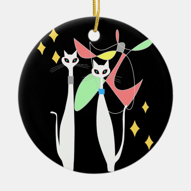 Atomic Era Mid Century Modern Cool Cat Mobile Ceramic Ornament (Front)