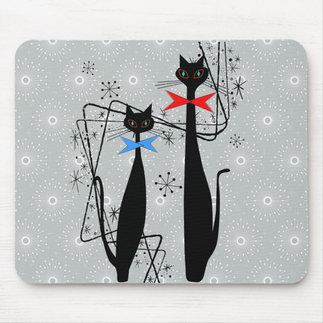 Atomic Era Mid Century Modern Cool Cat Pair Mouse Pad (Front)