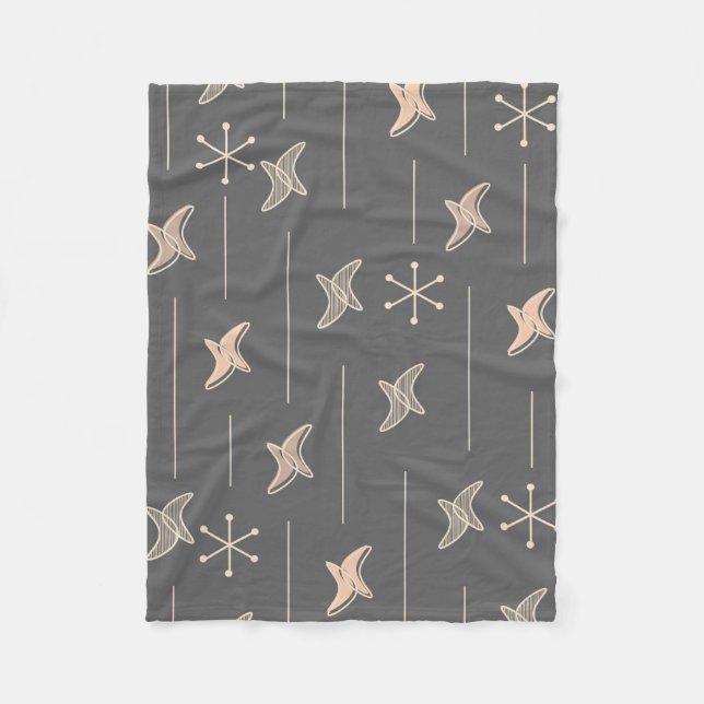 Atomic Era Moons & Stars (Charcoal) Fleece Blanket (Front)