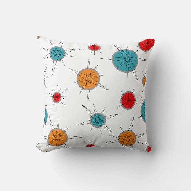 Atomic Era Retro Planets Throw Pillow (Front)