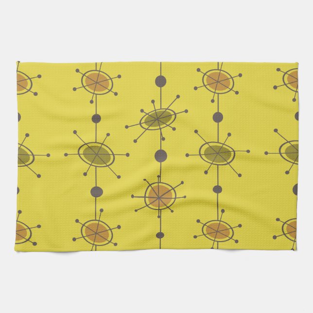 Atomic Era Satellites Chartreuse Kitchen Towel (Horizontal)